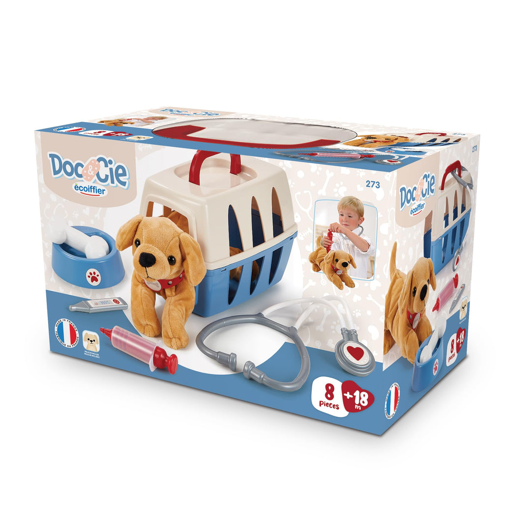 Ecoiffier Tierarztkoffer für Kinder, 24 cm – Hund aus Plüsch und Pflegezubehör inklusive – Nachahmun