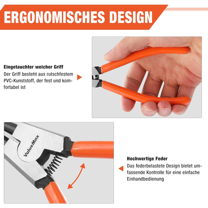 ValueMax Sprengringzangensatz 4tlg.,Sicherungsringzange Set 180mm mit Tasche, für Innen- und Aussens