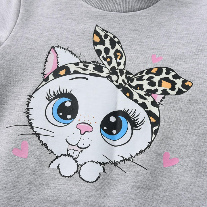 Derouetkia Kleinkind Baby Mädchen Sweatshirt niedliche Katze Druck + Hose für kleine Mädchen Outfit