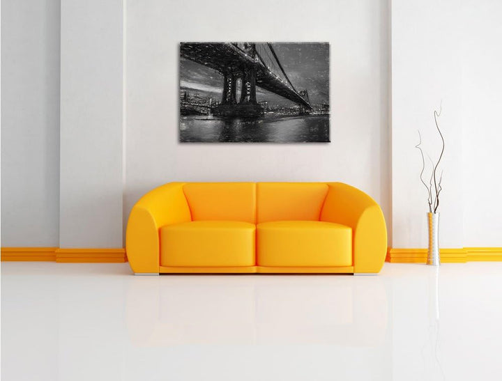 Pixxprint Manhatten Brücke New York Kunst / 100x70cm Leinwandbild bespannt auf Holzrahmen/Wandbild K
