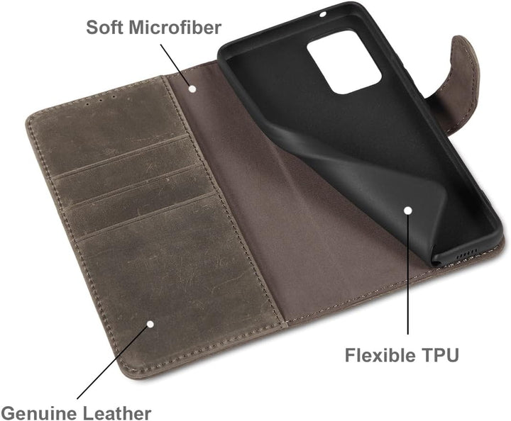 LENSUN Echtleder Hülle für Samsung Galaxy A53, Handyhülle [Echtes Leder][Standfunktion][RFID Briefta