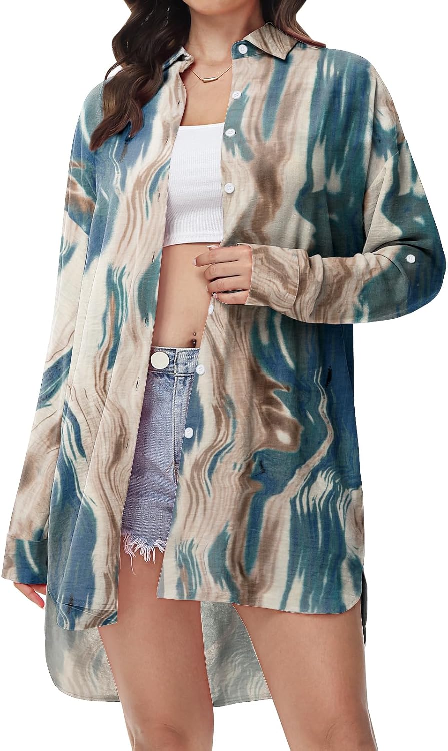 Tanmolo Damen Bluse V-Ausschnitt Hemdbluse Langarm Lässiges Hemd zum Knöpfen Langarmshirt Casual Obe