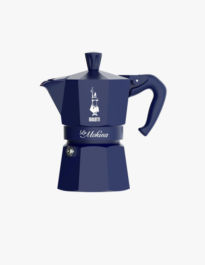 Bialetti 0005411 Mokina Weihnachten 2025 Blau, Moka Espressokocher halbe Tasse aus Aluminium 40 ml