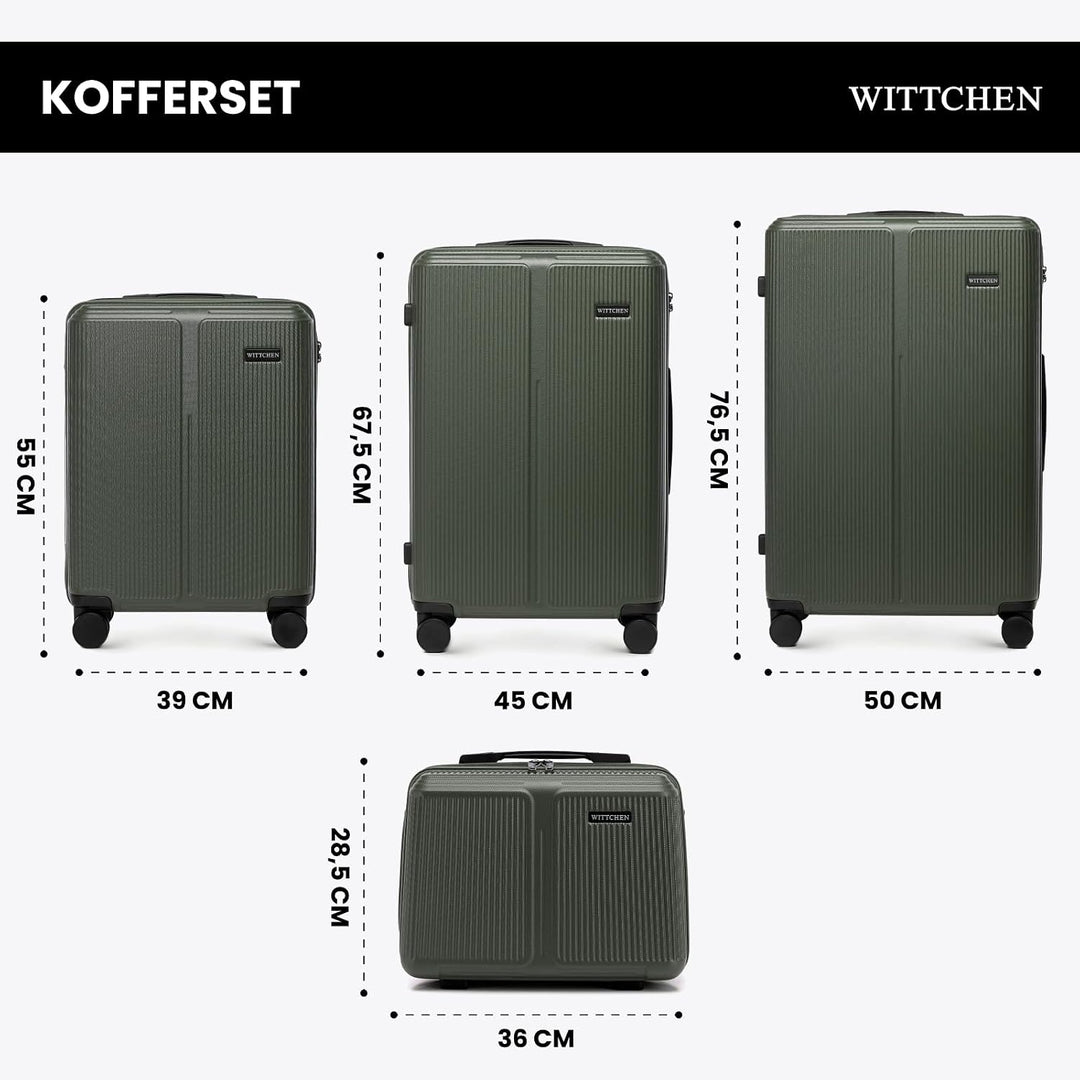 WITTCHEN Stripes Line Kofferset mit Kosmetiktasche Reisekoffer Hartschalenkoffer ABS 4 Doppelrollen