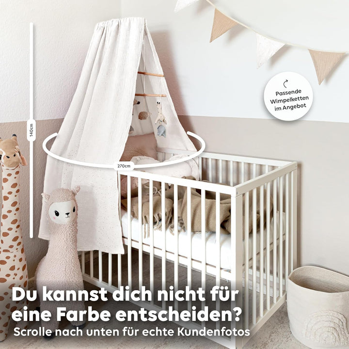 Betthimmel Babybett mit Goldapplikationen [in 12 Farben] Himmel Babybett aus 100% Baumwolle Musselin