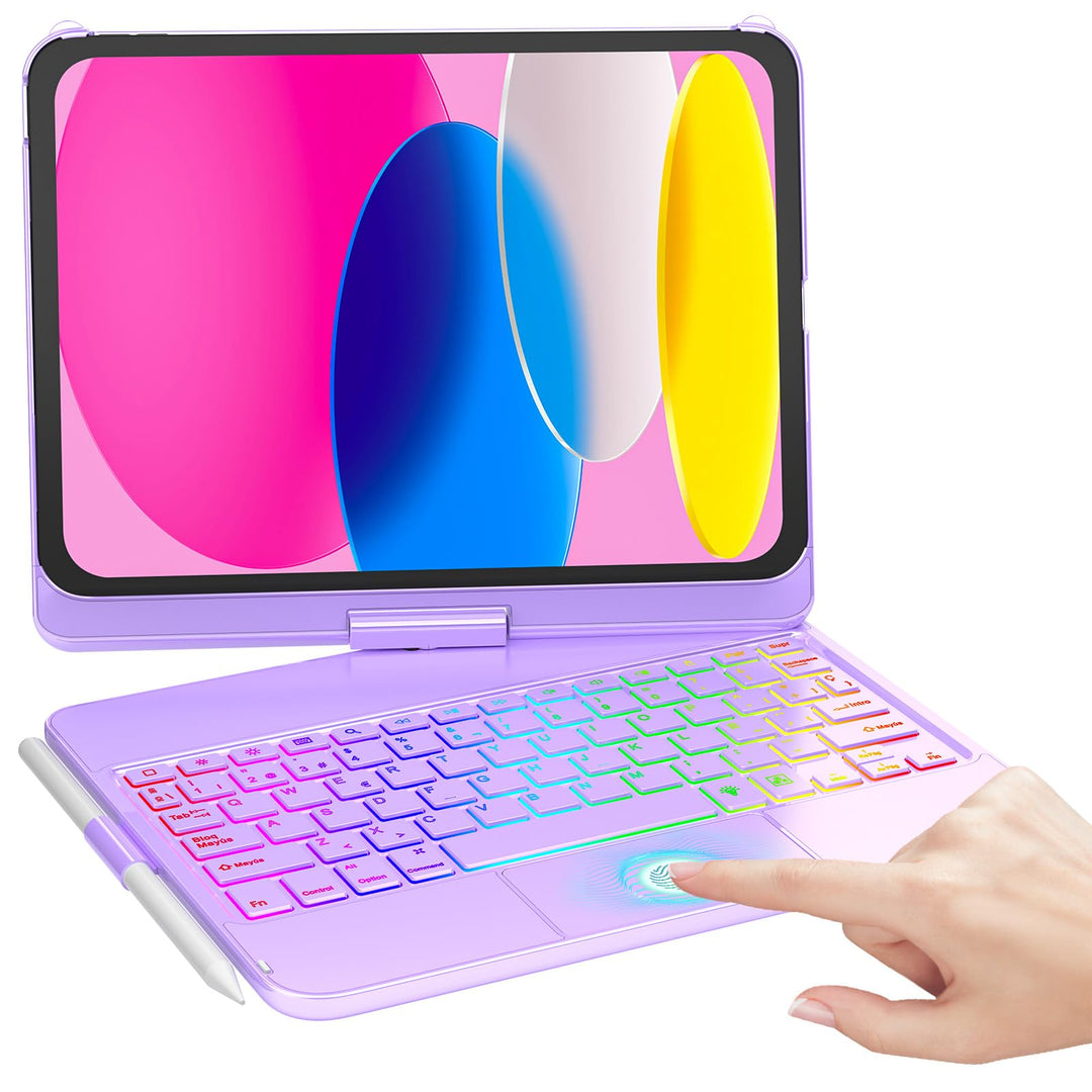 MMK Tastaturhülle für iPad 10 Generation 10.9 2022 mit Touchpad, um 360° drehbar und 7 Tasten mit fa