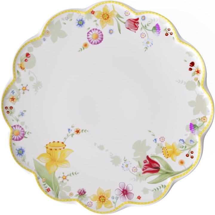Villeroy und Boch Spring Awakening Tortenplatte, 33 cm, Porzellan, Weiss/Bunt Bunt Platte mit Fuss,