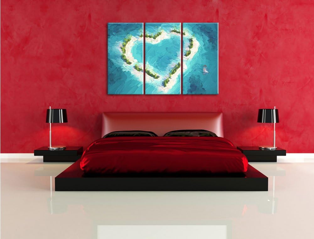 Pixxprint Herz geformt aus Inseln / 3-Teilig/Gesamtmass 120cm Leinwandbild bespannt auf Holzrahmen/W