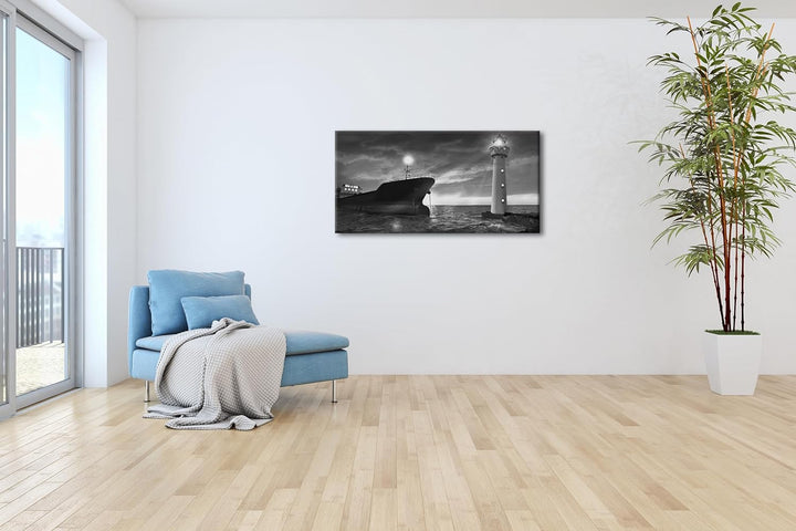 deyoli Orangener Himmel am Hafen Panorama 60x30 cm Effekt: Schwarz/Weiss als Leinwandbild, Motiv fer