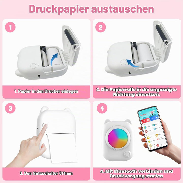 ZZXLOPEZ Mini Drucker, Tragbarer Mini Fotodrucker Thermodrucker Smartphone Taschendrucker, Wireless