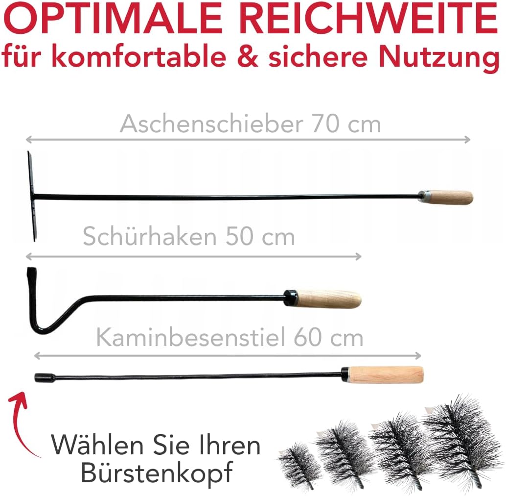pokm toolsmarket - 4 Tlg. SET Heizkesselbürste Ø80mm + Schubstange + Schürhaken 50cm + Ascheschaber