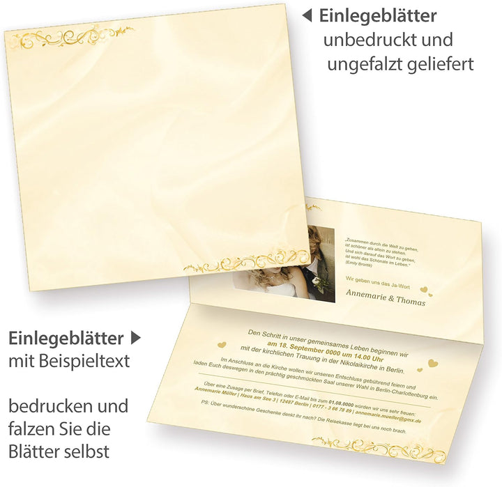 tatmotive Einladungskarten Hochzeit PERLMUTT (20 Sets) 20 Einladungen mit Einlegeblätter zum selbst
