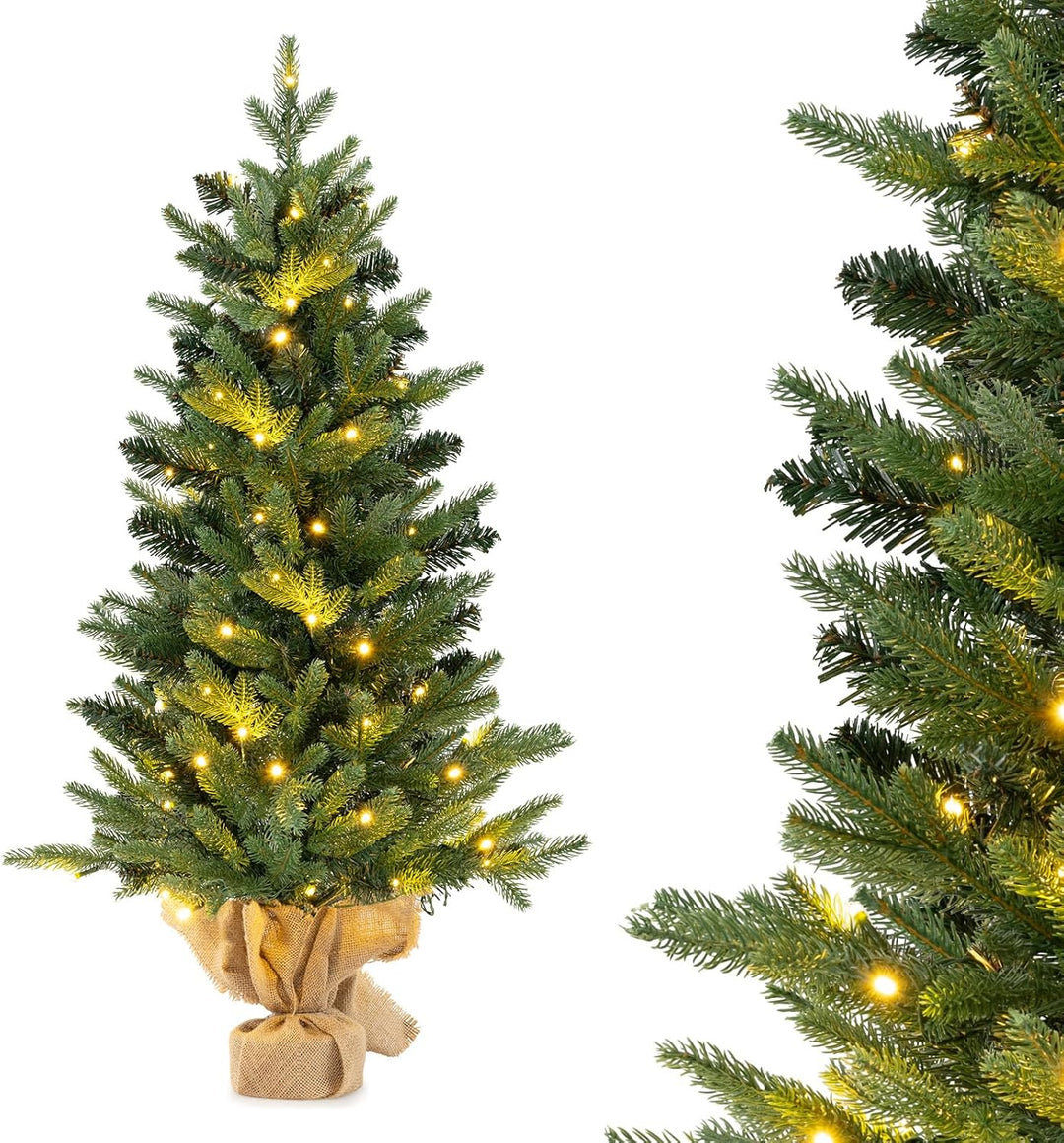 KOMFOTTEU 90 cm Künstlicher Weihnachtsbaum Mini mit Timer, Tisch Christbaum mit LED-Lichtern & 363 Z
