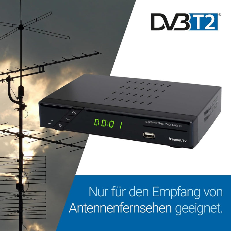 Set-ONE EasyOne 740 HD DVB-T2 Receiver, Freenet TV (Private Sender in HD), Full-HD 1080p, HDMI, USB