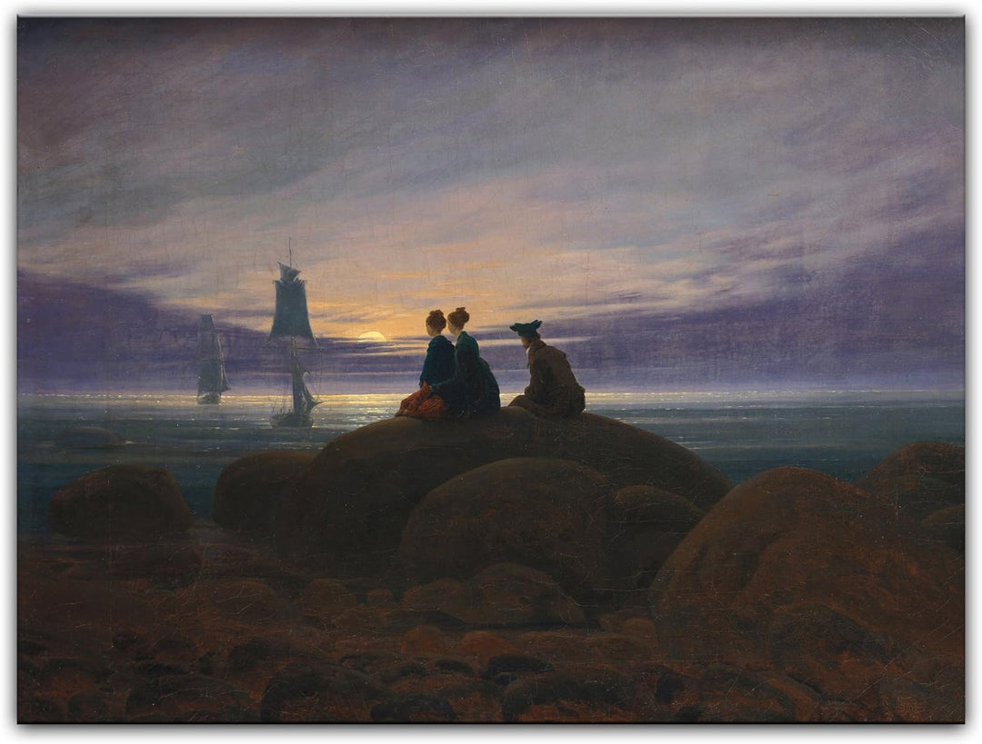 Bilderdepot24 Bild auf Leinwand | Caspar David Friedrich Mondaufgang am Meer in 70x50 cm als Wandbil
