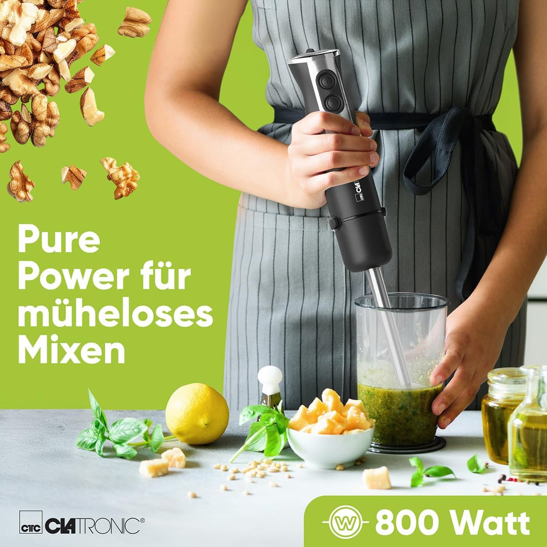 Clatronic Stabmixer 800W mit Turbo-Funktion | Pürierstab mit Edelstahlmesser | 12 Stufen | für Babyn