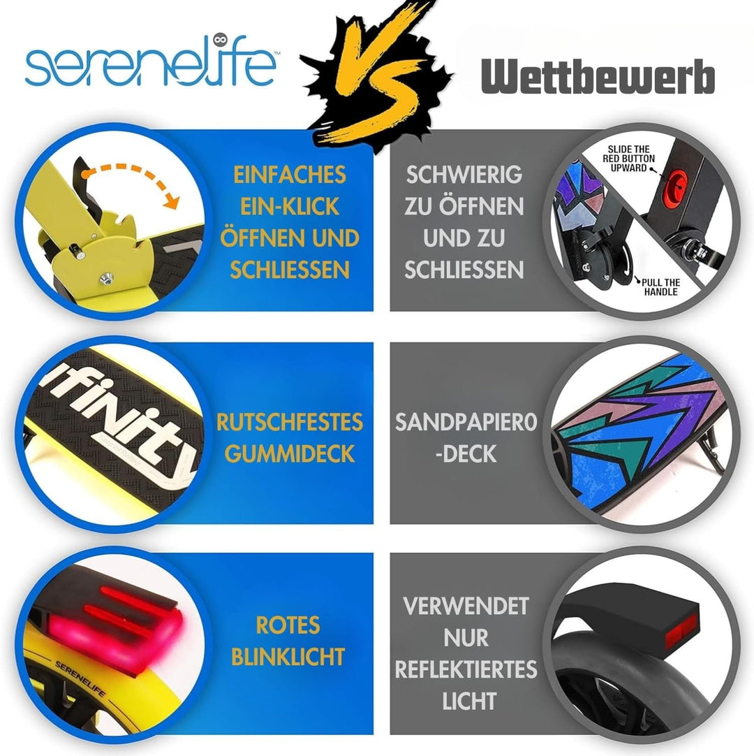 SereneLife Roller für Kinder & Erwachsene, Unisex-Tretroller, Cityroller, klappbar & höhenverstellba