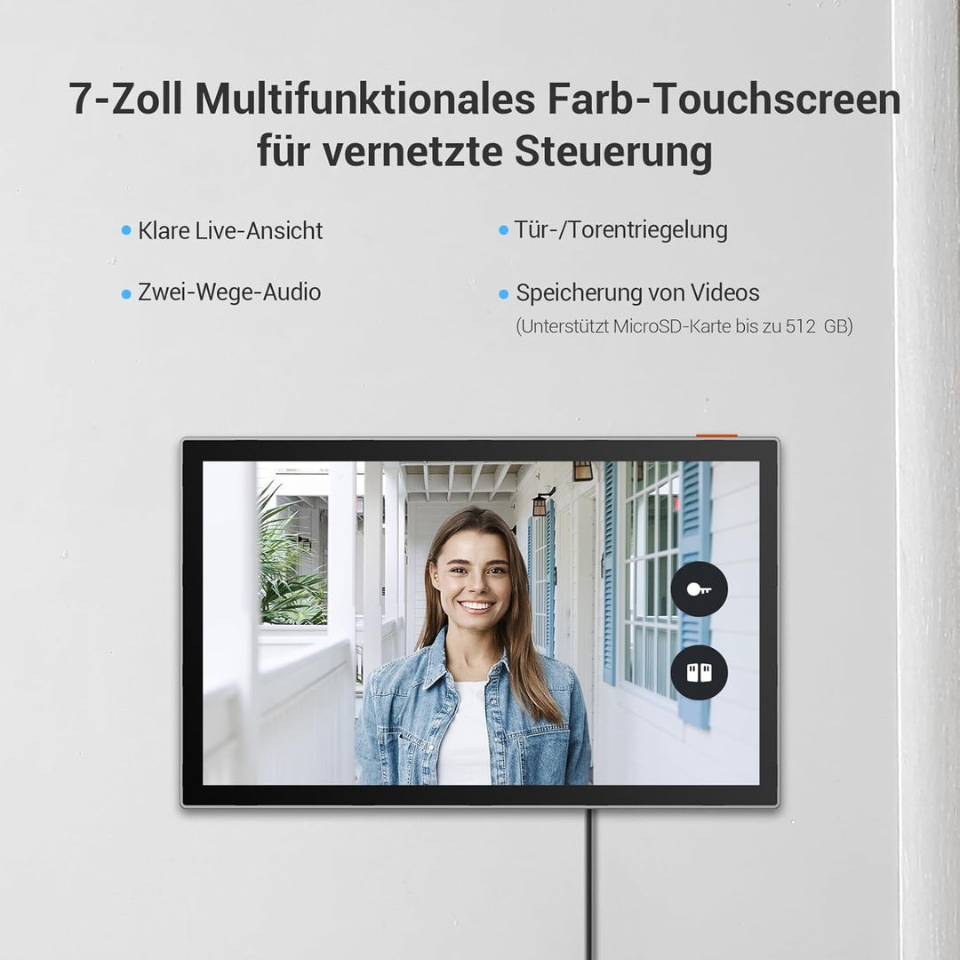 EZVIZ Akku Video Türsprechanlage mit Solarpanel, 2K Gegensprechanlage mit Kamera, 7" Farb-Touchscree