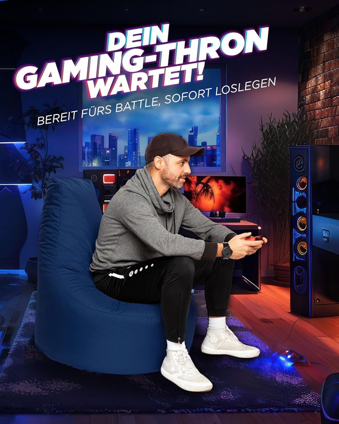 PATCH HOME Gamer Kissen & Lounge Sitzsack – befüllbar mit Reissverschluss, gefüllt mit Styropor, gee