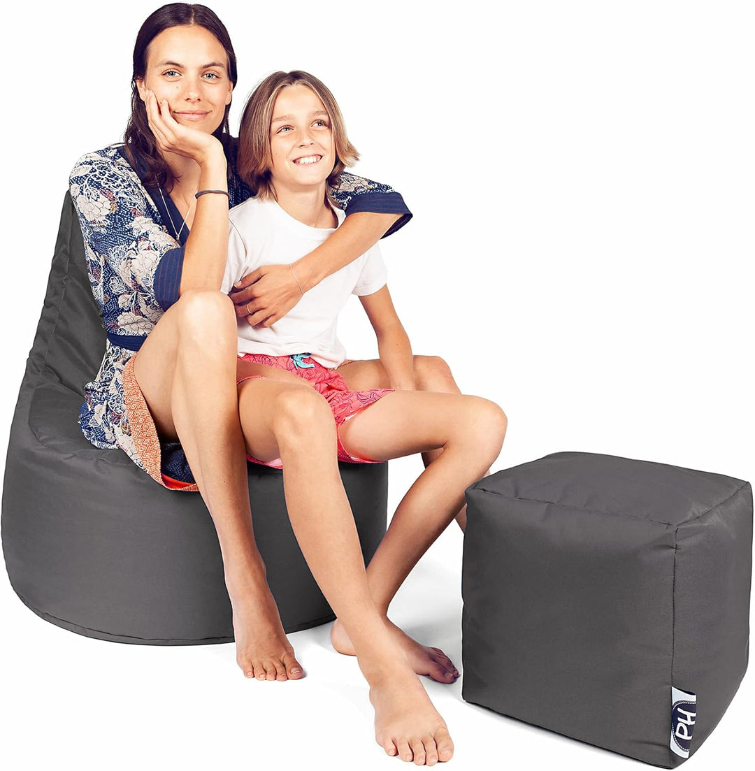 PATCH HOME Gamer Kissen Lounge Kissen Sitzsack Sessel Sitzkissen Bean Bag + Würfel/Hocker mit Reissv