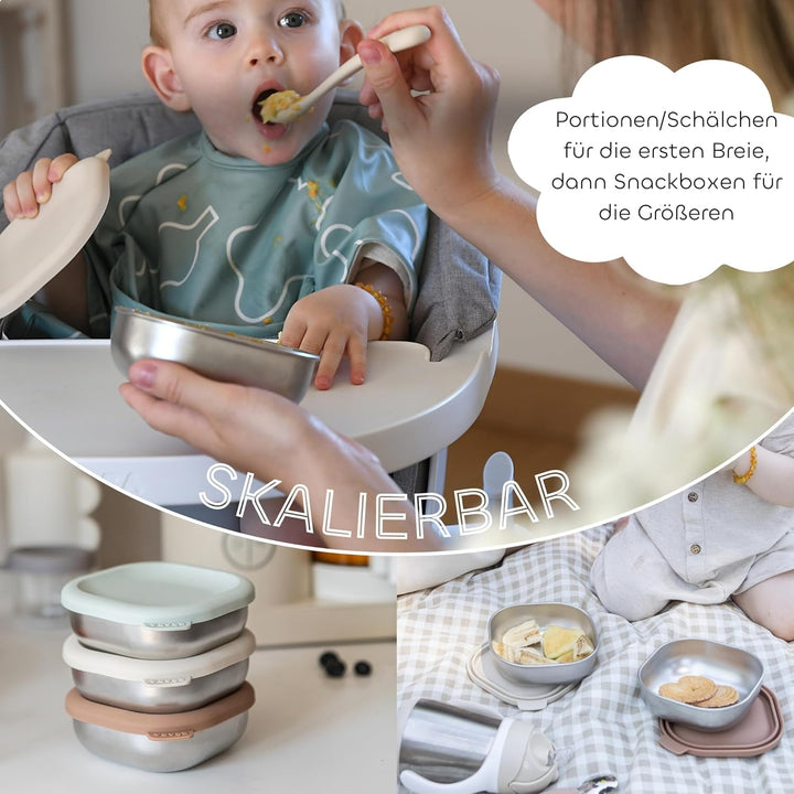 BÉABA Edelstahl-Babybreibehälter Set – Hermetische & Bruchsichere Aufbewahrungsdosen, Mikrowellen- &
