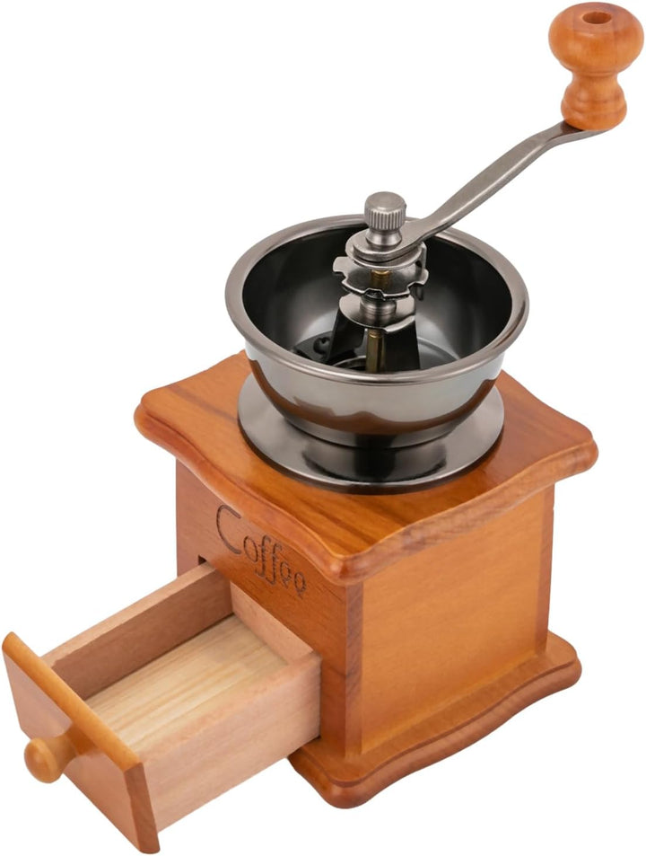 Kaffeemühle - Manuelle Bohnenmühle für Kaffeemahlung zu Hause - Retro-Design (Holz, Keramik, Edelsta