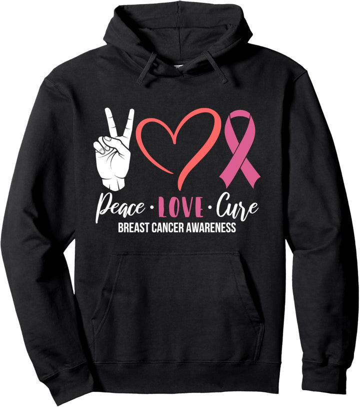 Peace Love Cure Pink Ribbon Breast Cancer Fighter Awareness Pullover Hoodie
