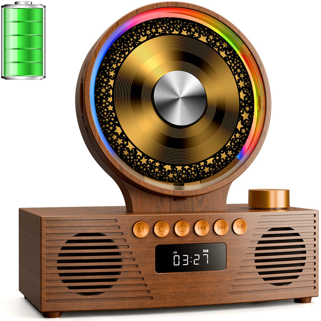 ROADOM CD Player Bluetooth 5.3 mit Dual Lautsprecher, 4000mAh Tragbar Wiederaufladbar, 6-in-1 Wieder
