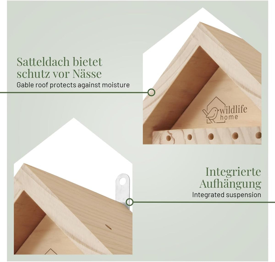 WILDLIFE HOME Bienenhotel aus Naturholz I Insektenhotel, Bienenhaus, Nisthilfe Unterschlupf für Wild