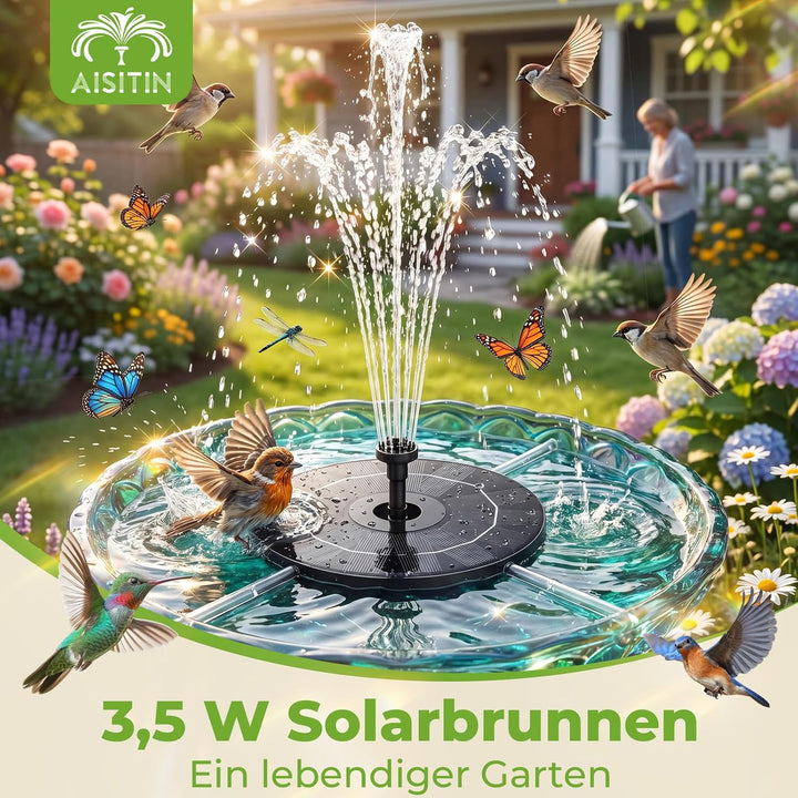 AISITIN 3.5W Solarbrunnen für Draussen (φ180mm) Solar Springbrunnen für Aussen mit 4 Stützstangen So