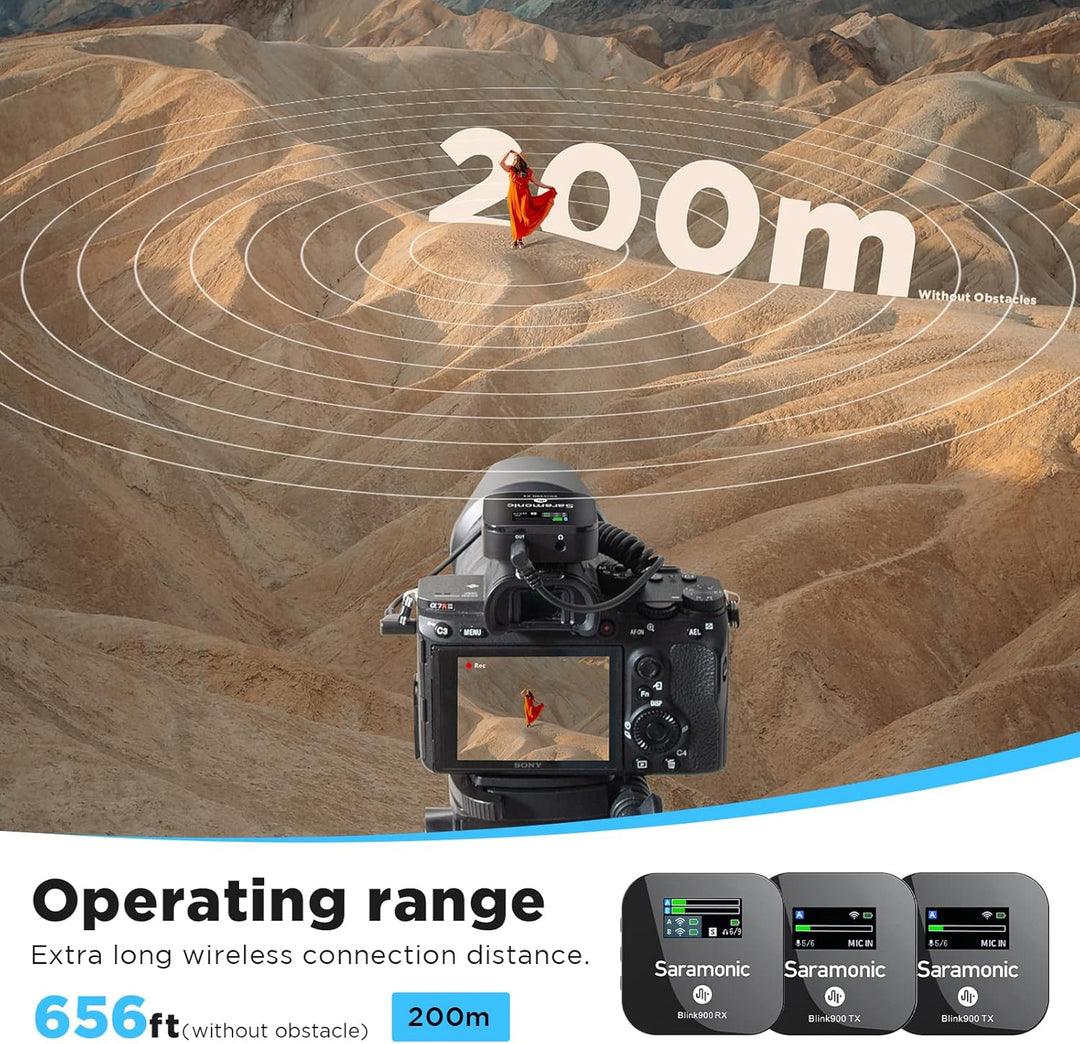 Saramonic Blink900 Pro B1 2,4 GHz kabelloses Lavaliermikrofon mit OLED-Display für DSLR-Kamera/iPhon