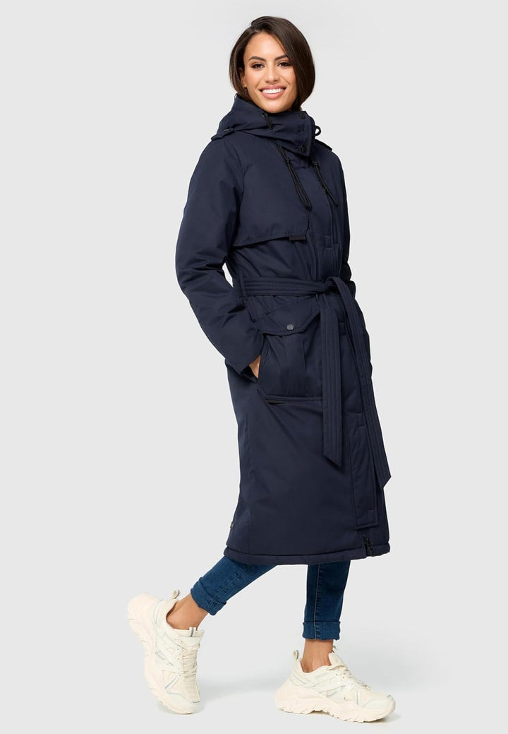 Navahoo Damen Wintermantel Warmer Parka lang mit hohem Kragen und weicher Kapuze Hokulanii XS-XXL XS