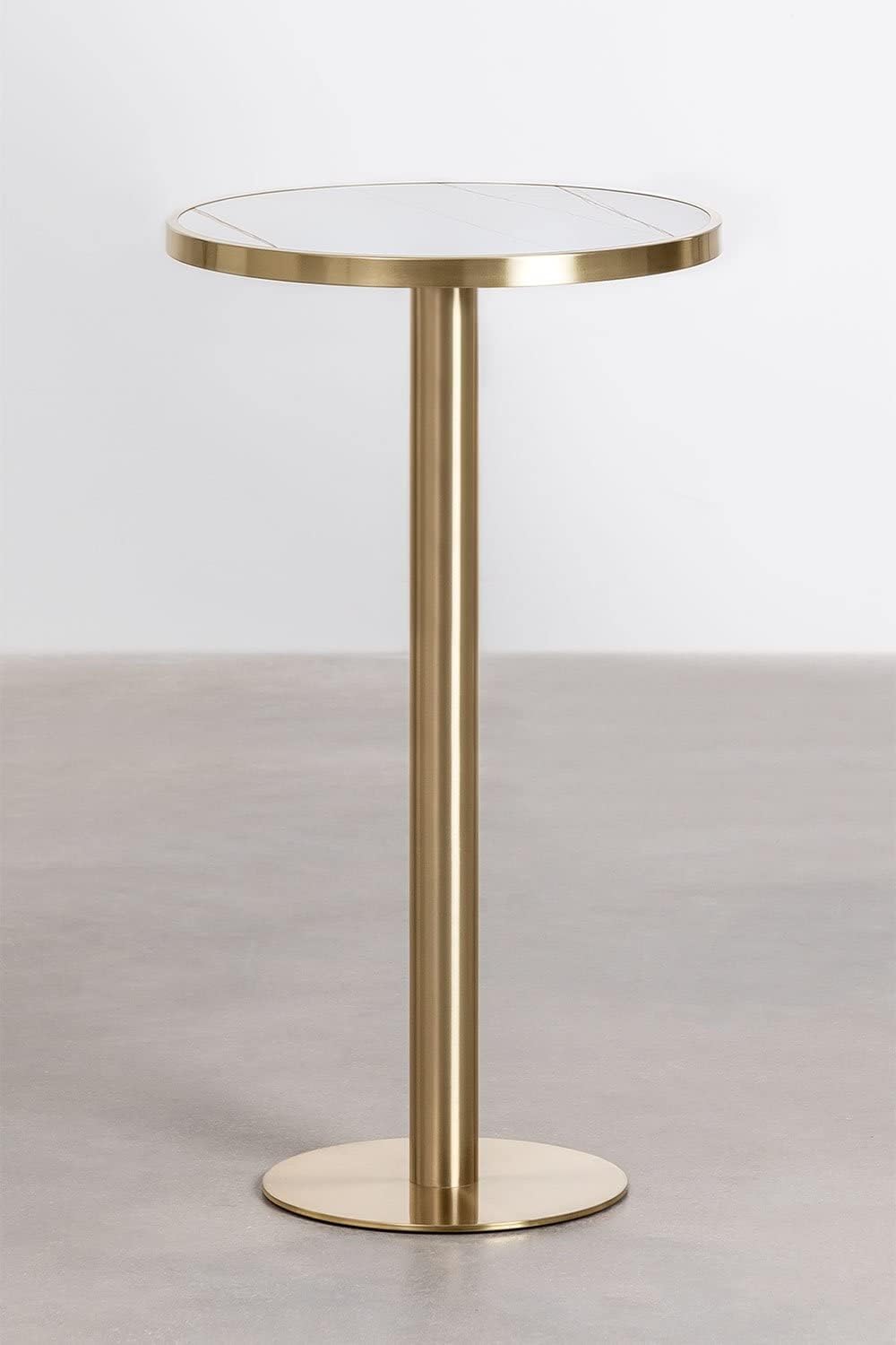 SKLUM Runder Stehtisch aus Steinzeug (Ø60 cm) Manhattan Weiss Gold Champagne, Weiss Gold Champagne