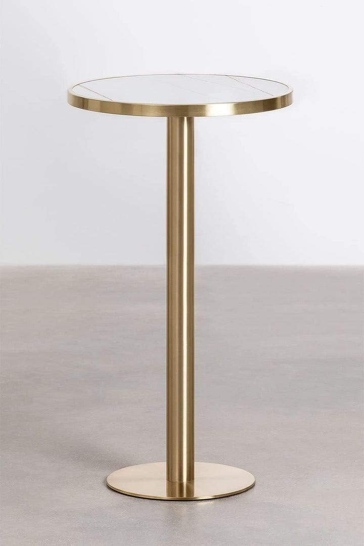 SKLUM Runder Stehtisch aus Steinzeug (Ø60 cm) Manhattan Weiss Gold Champagne, Weiss Gold Champagne