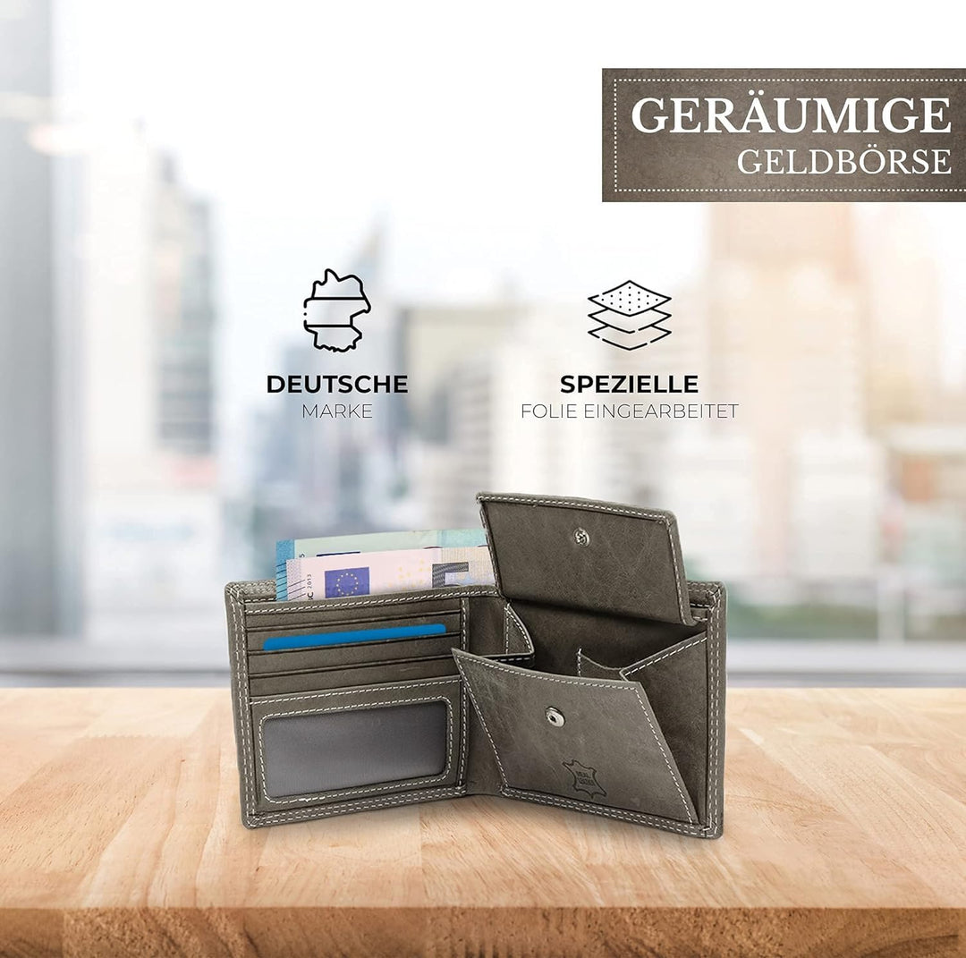 Fa.Volmer ® Leder Geldbörse Herren mit RFID-Schutz - extra-stabile Doppelnaht - 6 Fächer für Kreditk
