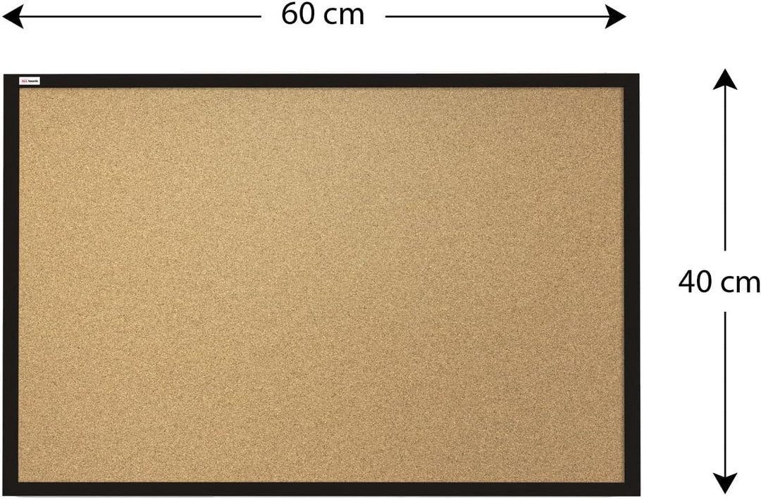 ALLboards Pinnwand mit Schwarzer Holz Rahmen 60x40cm Korktafel Korkwand Pinnwand Kork Farbiger Natur