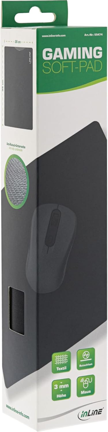InLine 55474 Maus-Pad, Soft Gaming Pad, 350x260x3mm, schwarz