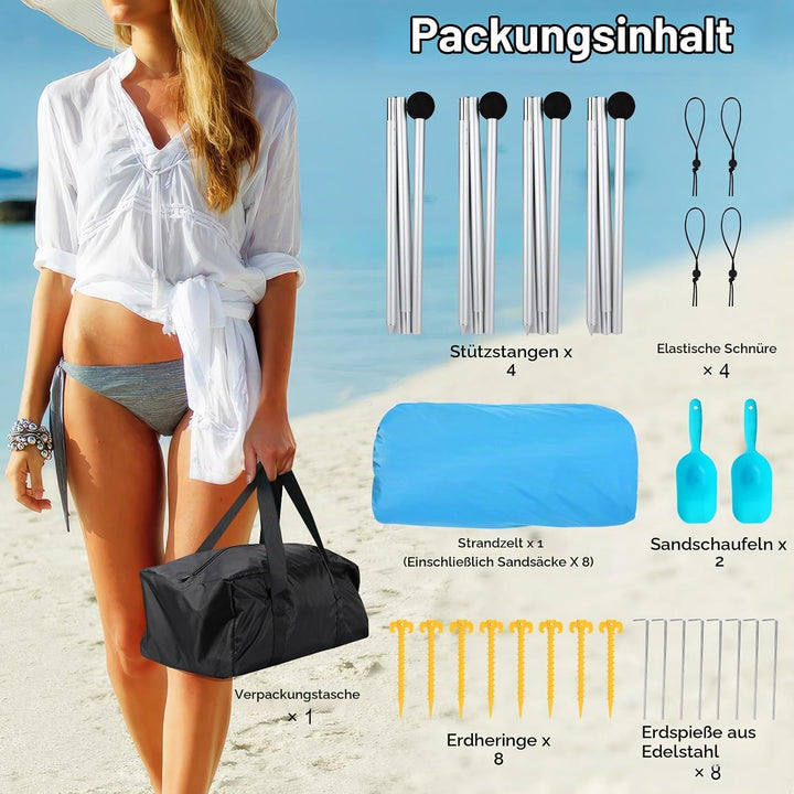 Rhino Valley Strandmuschel, Strandzelt Sonnenschutz UV 50+, Windschutz Strandzelt, Tragbar Sonnenseg
