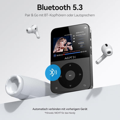 AGPTEK 64GB MP3 Player Bluetooth 5.3, mit 2,3 Zoll TFT horizontalem Farbbildschirm, MP3 Player mit K