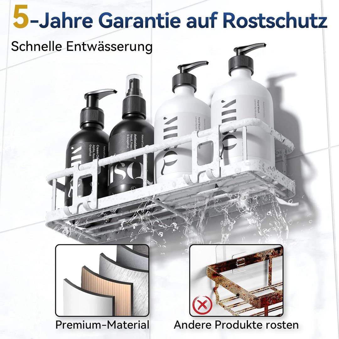 YASONIC Duschablage Ohne Bohren Set, 100% Rostfreie Duschregal (6-Teilig) Weiss Duschablage Set (6-T