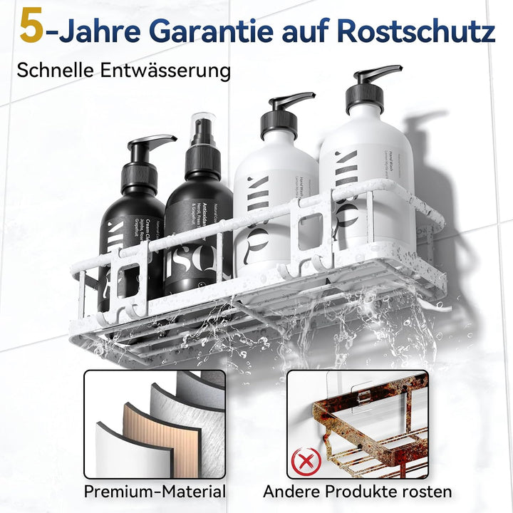 YASONIC Duschablage Ohne Bohren Set, 100% Rostfreie Duschregal (6-Teilig) Weiss Duschablage Set (6-T