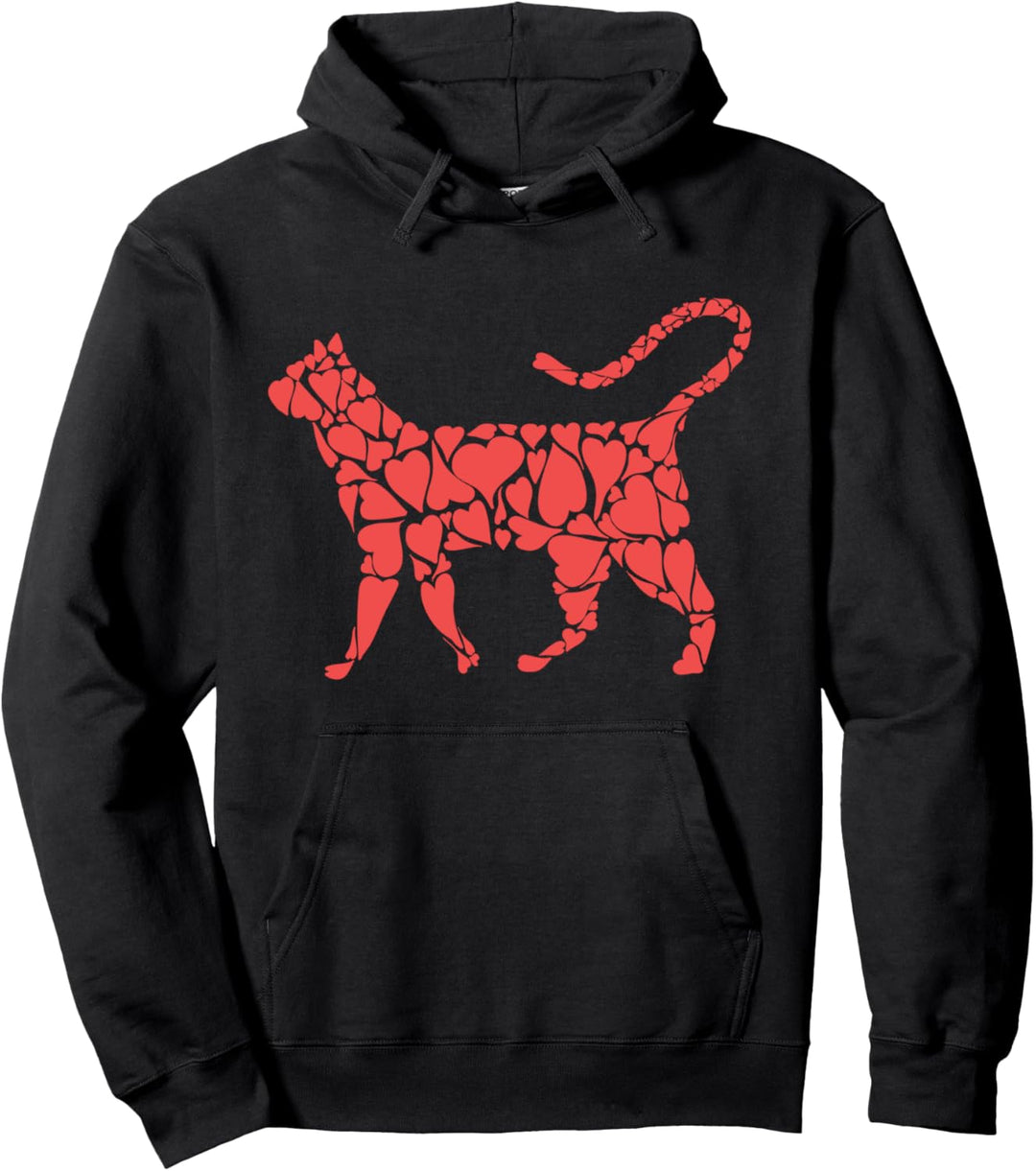 Vintage Retro Style Cat of Hearts Illustration Pullover Hoodie