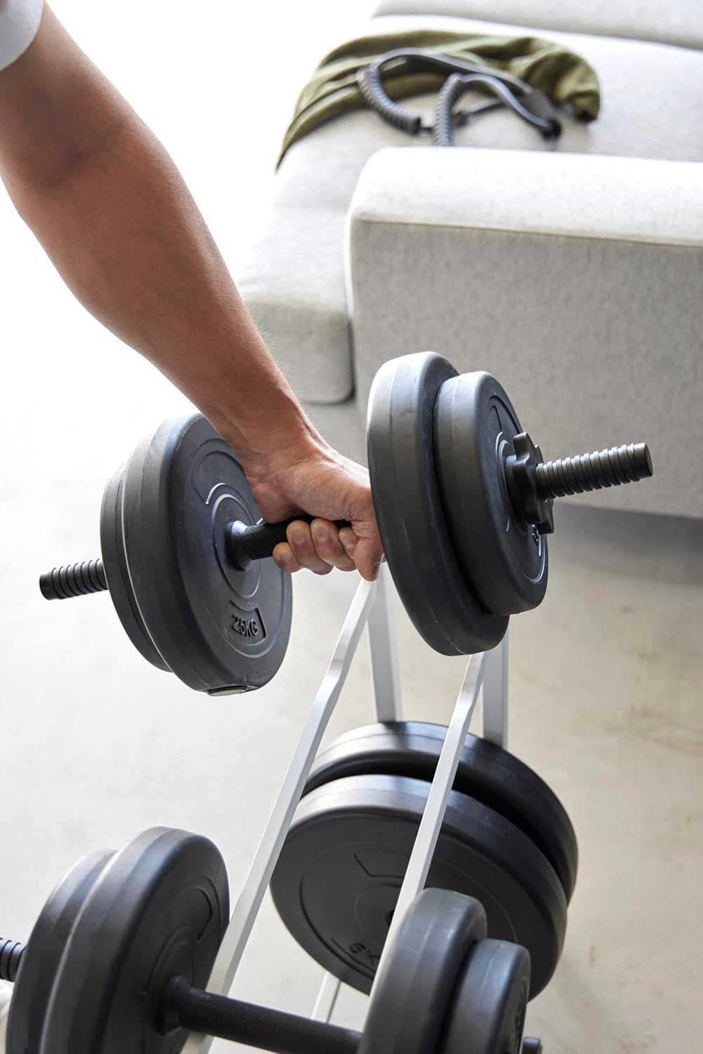 Yamazaki 1963 TOWER Dumbbell Rack, white, Steel/Silicone, 52 x 17 x 54.3 cm Weiss, Weiss