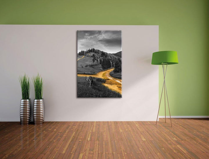 Pixxprint Verträumte Berglandschaft schwarz/weiss, Format: 70x100 auf hochkantiges Leinwand, XXL rie