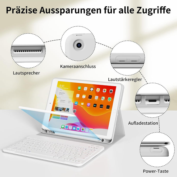 Tastatur Hülle für iPad 9. 8. 7. Generation 2021/2020/2019 10,2 Zoll mit Stifthalter, Magnetisch Blu