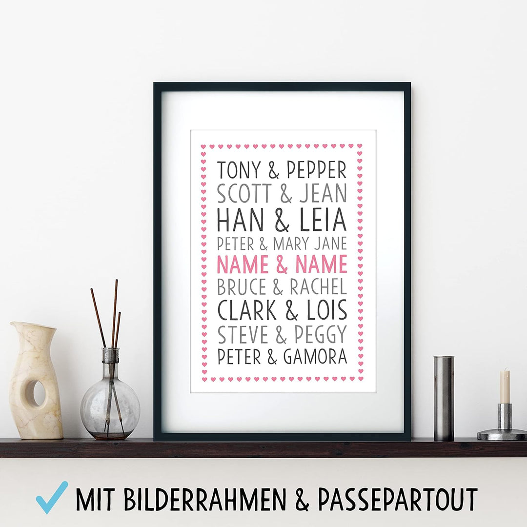 OWLBOOK DU ICH Superhelden Paare Bild im Holz-Rahmen A3 mit Passepartout Geschenke Geschenkideen für