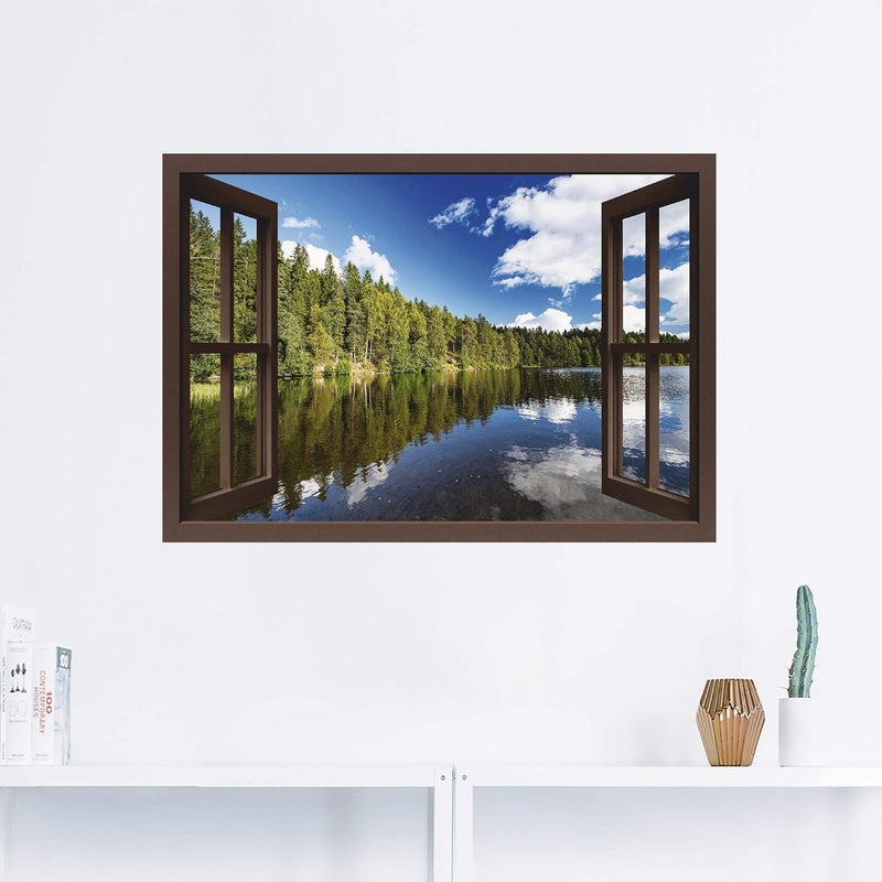 ARTland Wandbild selbstklebend Vinylfolie 100x70 cm Fensterblick Wald See Landschaft Norwegen Natur