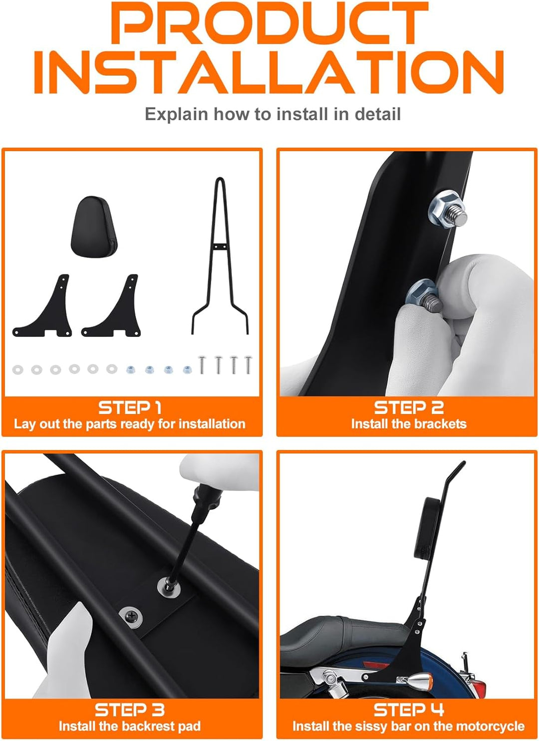 Samger Sissy Bar Hinten Abnehmbare Rückenlehne für Harley Sportster XLH883 XL883R XL883C XLH1200