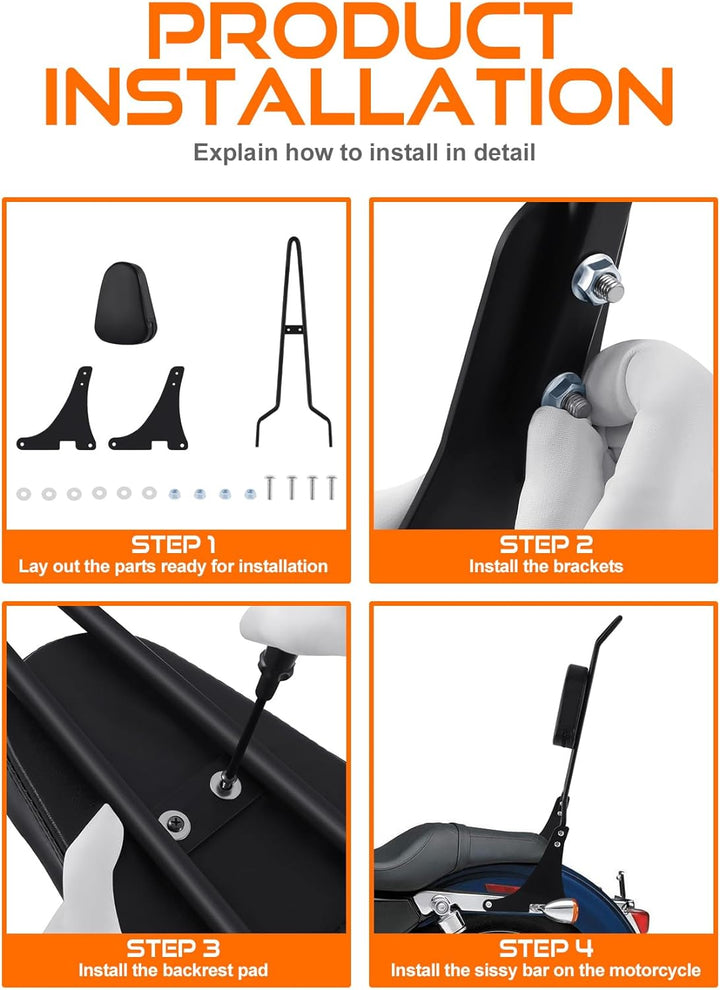 Samger Sissy Bar Hinten Abnehmbare Rückenlehne für Harley Sportster XLH883 XL883R XL883C XLH1200