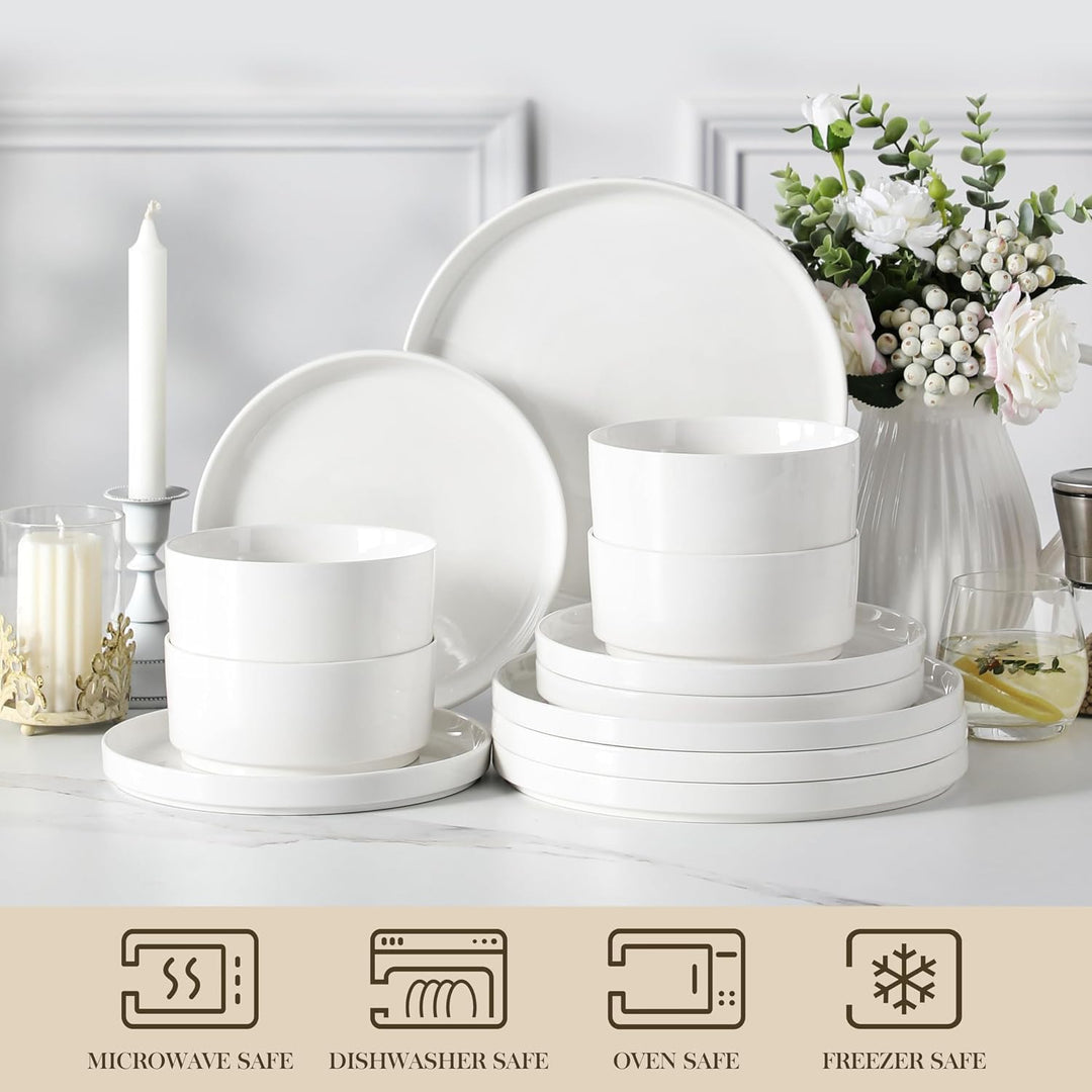 MALACASA Serie LEAH, Weiss | Set 12 Teile 4 Pers Weiss 12-teilig, 4 Personen, Weiss 12-teilig, 4 Per